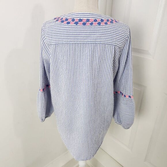 Vineyard Vines Top Womens M Seersucker Savannah Popover Peasant Resortwear - Picture 11 of 12